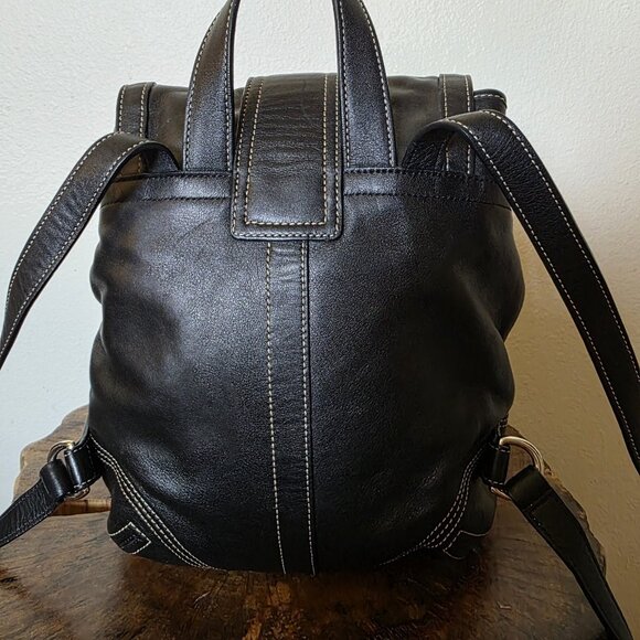 Vintage Coach Soho 3559 Black Leather Backpack Purse Drawstring Buckle - Picture 9 of 16